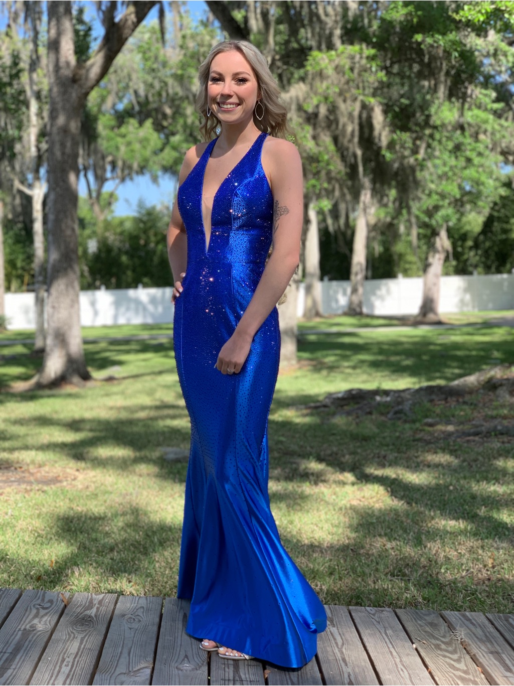 Royal Blue Sequin Halter Gown - Elegant Evening Dress Size 4